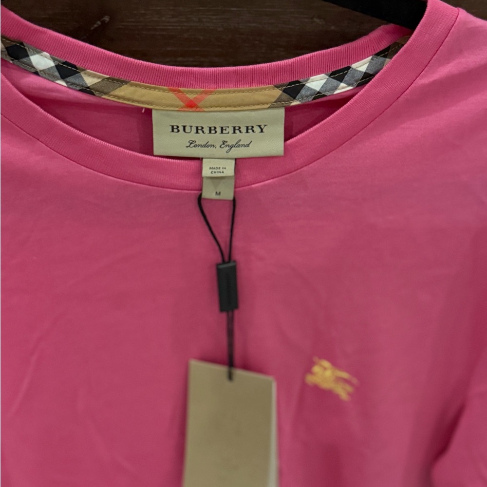 Burberry Vibrant Pink Tee with Gold Logo